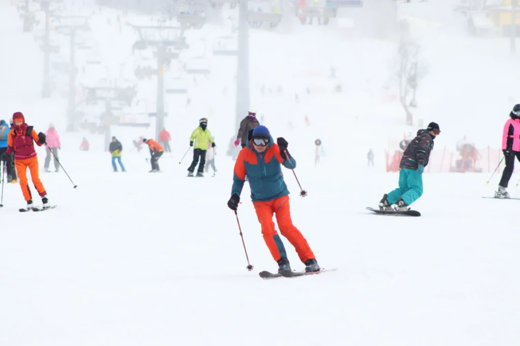 skiers enjoying a day on the snowy slopes